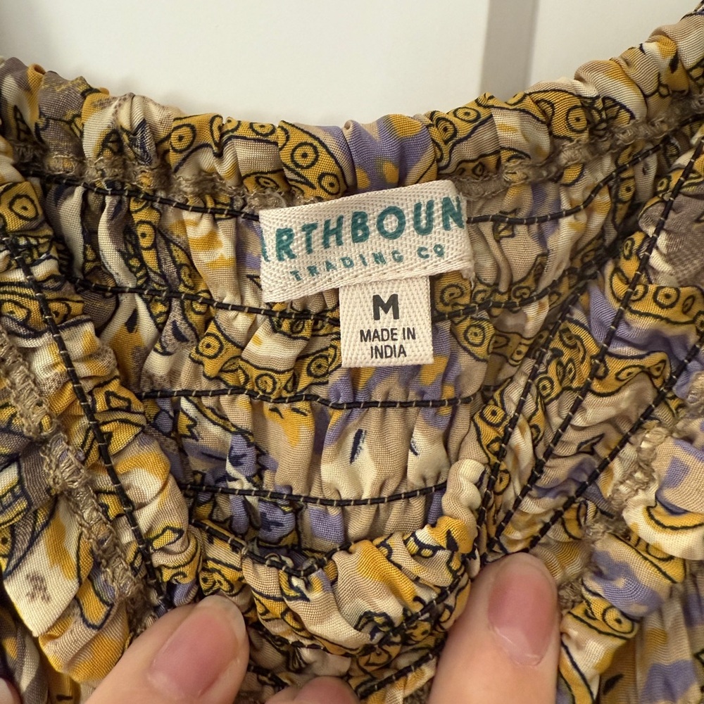Yellow Paisley Off Shoulder Boho Maxi Dress sz M Festival Indie Airy Celestial - Picture 7 of 9